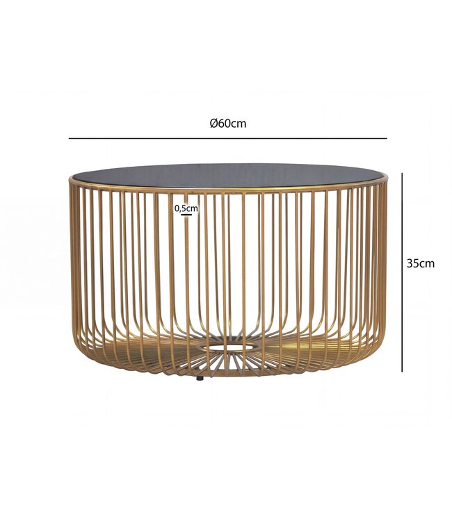 Wohnling Salontafel Glas Metaal 60cm Goud Rond - Moderne Woonkamertafel - Design Sofatafel - Loungetafel met Roosterframe - Ronde Bijzettafel Handgemaakt