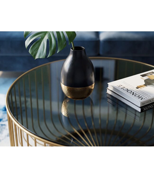 Wohnling Salontafel Glas Metaal 60cm Goud Rond - Moderne Woonkamertafel - Design Sofatafel - Loungetafel met Roosterframe - Ronde Bijzettafel Handgemaakt