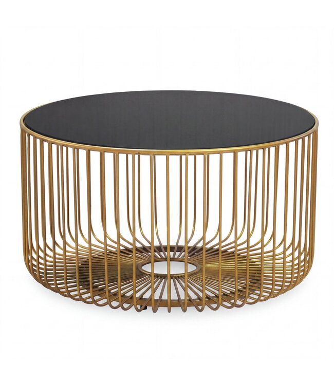 Wohnling Salontafel Glas Metaal 60cm Goud Rond - Moderne Woonkamertafel - Design Sofatafel - Loungetafel met Roosterframe - Ronde Bijzettafel Handgemaakt
