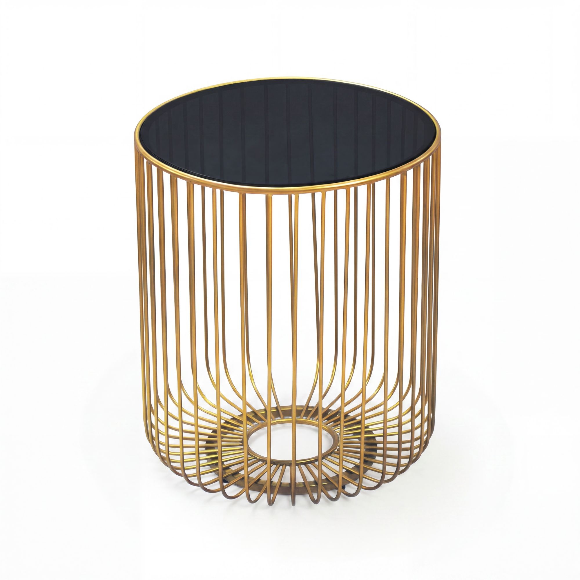 Bijzettafel glas metaal goud rond 40 cm