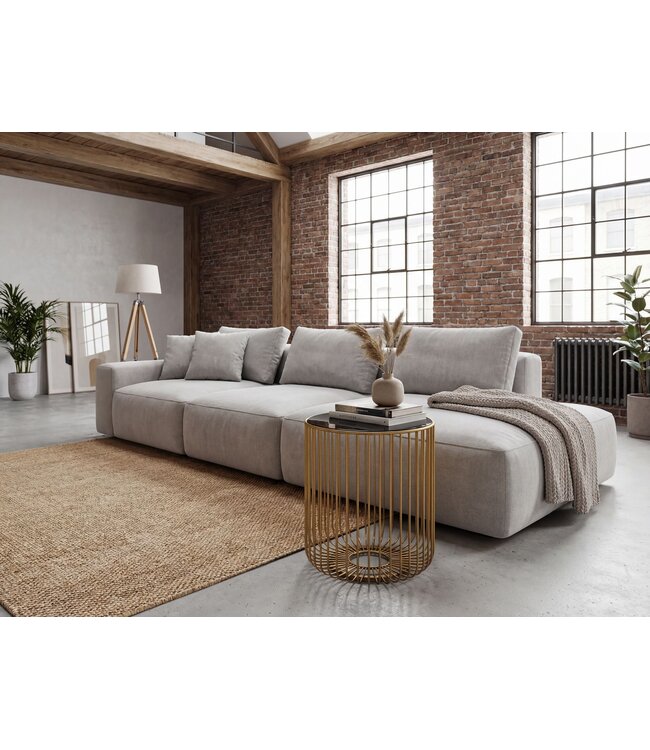 Wohnling Bijzettafel Glas Metaal 40cm Goud Rond - Moderne Aanrechttafel - Design Salontafel Couchtafel Draadmand - Loungtafel met Roosterframe - Ronde Woonkamertafel Klein Handgemaakt