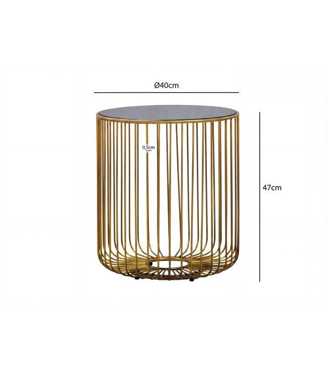 Wohnling Bijzettafel Glas Metaal 40cm Goud Rond - Moderne Aanrechttafel - Design Salontafel Couchtafel Draadmand - Loungtafel met Roosterframe - Ronde Woonkamertafel Klein Handgemaakt
