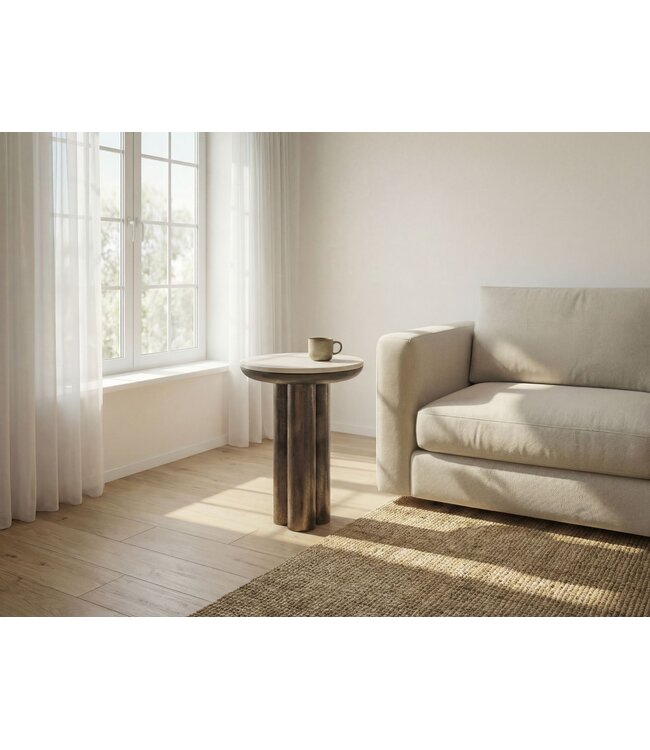 Wohnling Bijzettafel Metaal met wit Marmer Tafelblad 36cm Rond - Design Bijzettafel Aluminium - Loungetafel Zuilpoot - Aluminium Salontafel - Kleine Woonkamertafel Handgemaakt
