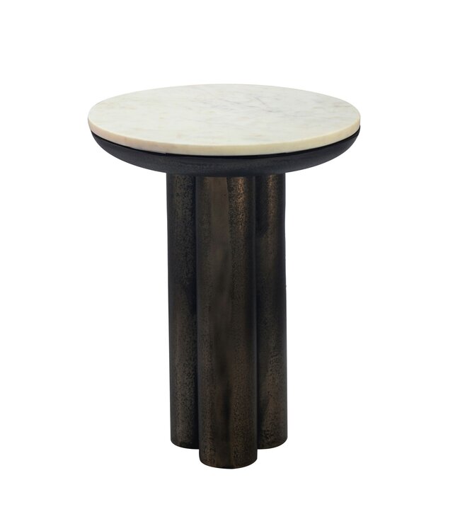 Wohnling Bijzettafel Metaal met wit Marmer Tafelblad 36cm Rond - Design Bijzettafel Aluminium - Loungetafel Zuilpoot - Aluminium Salontafel - Kleine Woonkamertafel Handgemaakt
