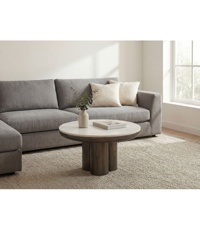 Wohnling Salontafel Metaal met wit Marmer Tafelblad 60cm Rond - Design Woonkamertafel Aluminium - Alu Loungetafel Zuilpoot - Moderne Bijzettafel Banktafel - Elegante Koffietafel Handgemaakt