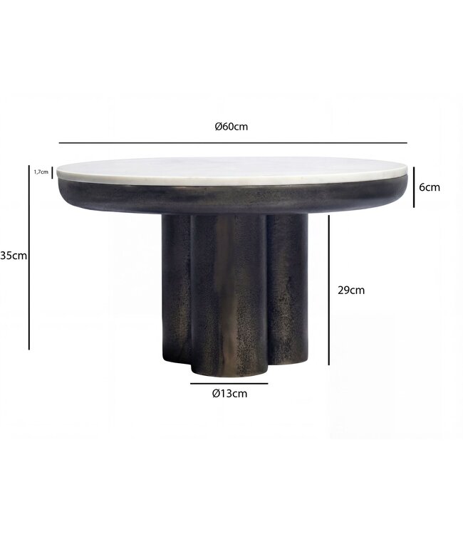 Wohnling Salontafel Metaal met wit Marmer Tafelblad 60cm Rond - Design Woonkamertafel Aluminium - Alu Loungetafel Zuilpoot - Moderne Bijzettafel Banktafel - Elegante Koffietafel Handgemaakt