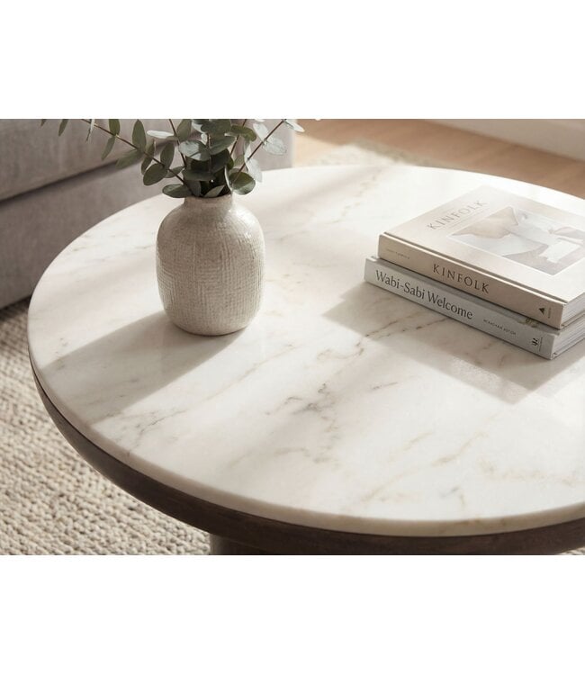 Wohnling Salontafel Metaal met wit Marmer Tafelblad 60cm Rond - Design Woonkamertafel Aluminium - Alu Loungetafel Zuilpoot - Moderne Bijzettafel Banktafel - Elegante Koffietafel Handgemaakt
