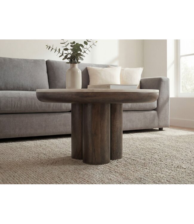 Wohnling Salontafel Metaal met wit Marmer Tafelblad 60cm Rond - Design Woonkamertafel Aluminium - Alu Loungetafel Zuilpoot - Moderne Bijzettafel Banktafel - Elegante Koffietafel Handgemaakt