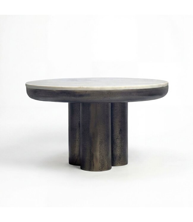 Wohnling Salontafel Metaal met wit Marmer Tafelblad 60cm Rond - Design Woonkamertafel Aluminium - Alu Loungetafel Zuilpoot - Moderne Bijzettafel Banktafel - Elegante Koffietafel Handgemaakt