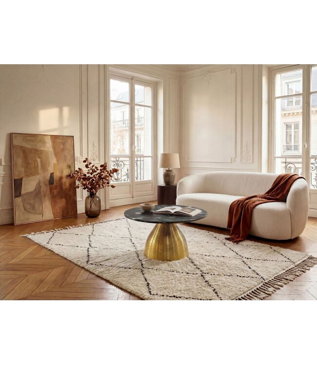 Wohnling Salontafel Metaal met zwart Marmer Tafelblad 60cm Rond - Moderne Woonkamertafel Aluminium Goud - Design Sofatafel Alu - Loungtafel Ribbeloptiek - Elegante Bijzettafel Handgemaakt