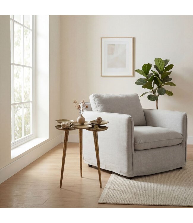 Wohnling Bijzettafel Aluminium 46cm Goud - Salontafel klein rond - Sofatafel modern - Woonkamertafel Metaal - Design Tafel Opbergtafel Handgemaakt