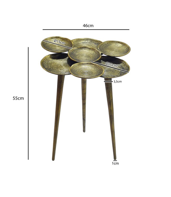 Wohnling Bijzettafel Aluminium 46cm Goud - Salontafel klein rond - Sofatafel modern - Woonkamertafel Metaal - Design Tafel Opbergtafel Handgemaakt