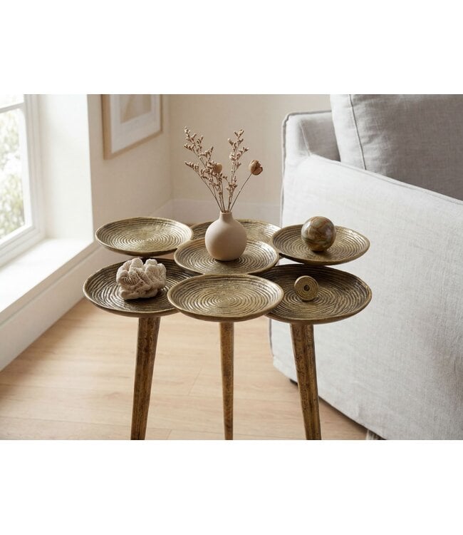 Wohnling Bijzettafel Aluminium 46cm Goud - Salontafel klein rond - Sofatafel modern - Woonkamertafel Metaal - Design Tafel Opbergtafel Handgemaakt