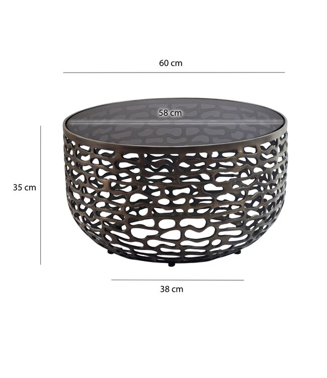 Wohnling Salontafel Aluminium Glas 60cm Zwart - Ronde Woonkamertafel Metaal - Design Sofatafel - Moderne Loungetafel Rasteroptiek - Bijzettafel Woonkamer Handgemaakt