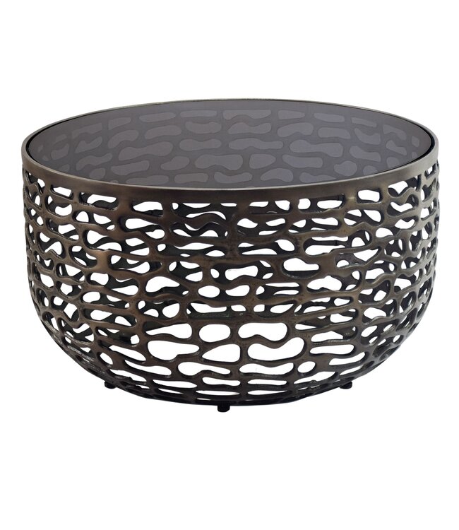 Wohnling Salontafel Aluminium Glas 60cm Zwart - Ronde Woonkamertafel Metaal - Design Sofatafel - Moderne Loungetafel Rasteroptiek - Bijzettafel Woonkamer Handgemaakt