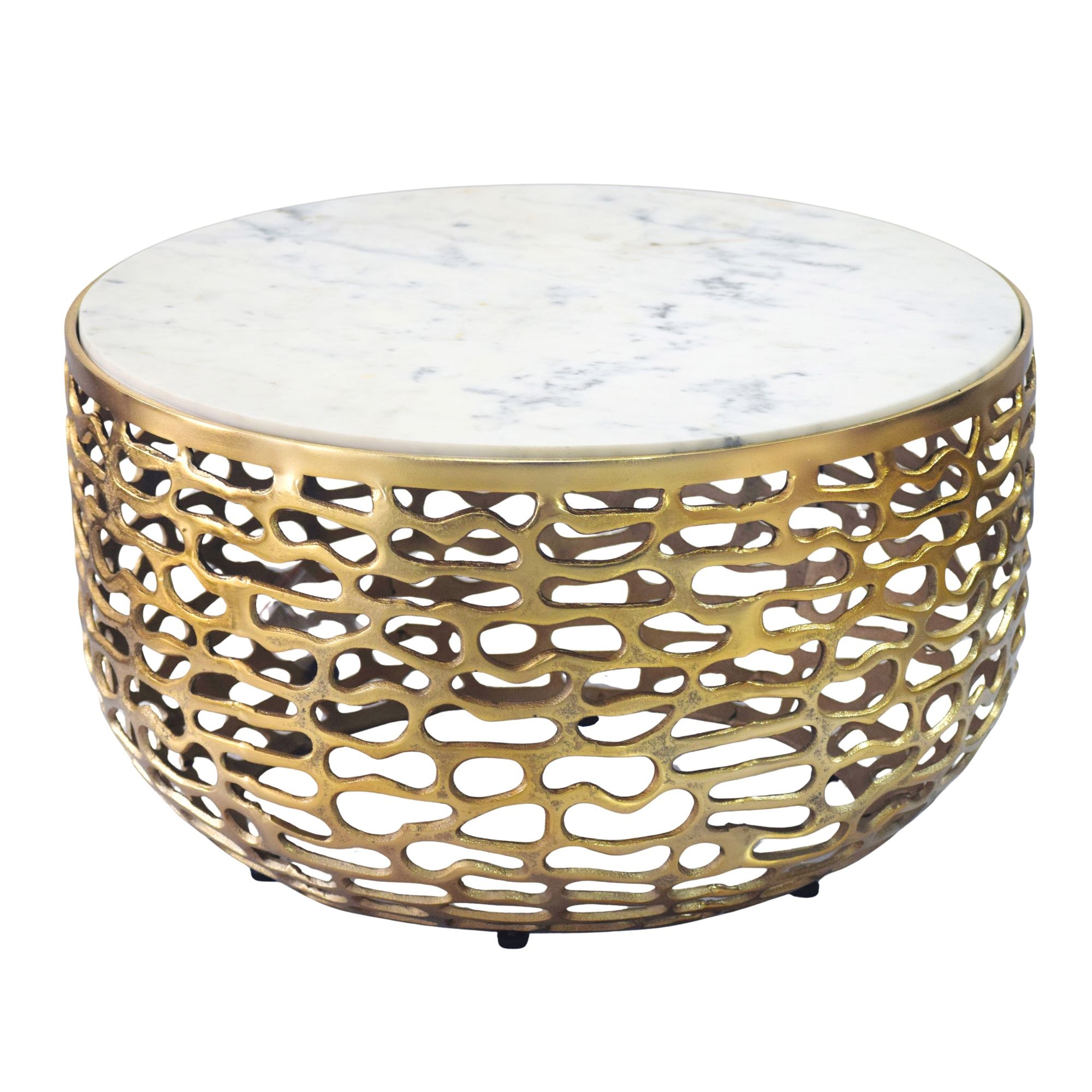 Salontafel metaal marmer wit 60 cm rond Wit