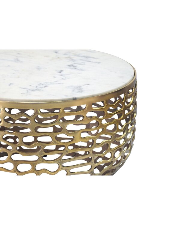 Wohnling Design metalen salontafel goud met wit marmeren tafelblad 60 cm rond - Aluminium woonkamertafel Modern - Loungtafel Alu bijzettafel Woonkamer Handgemaakt