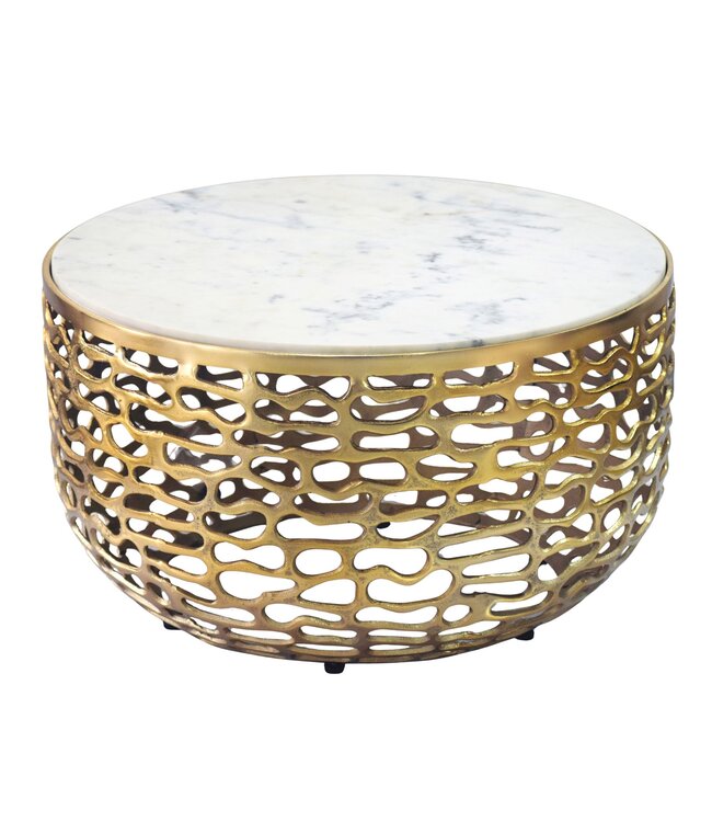 Wohnling Design metalen salontafel goud met wit marmeren tafelblad 60 cm rond - Aluminium woonkamertafel Modern - Loungtafel Alu bijzettafel Woonkamer Handgemaakt