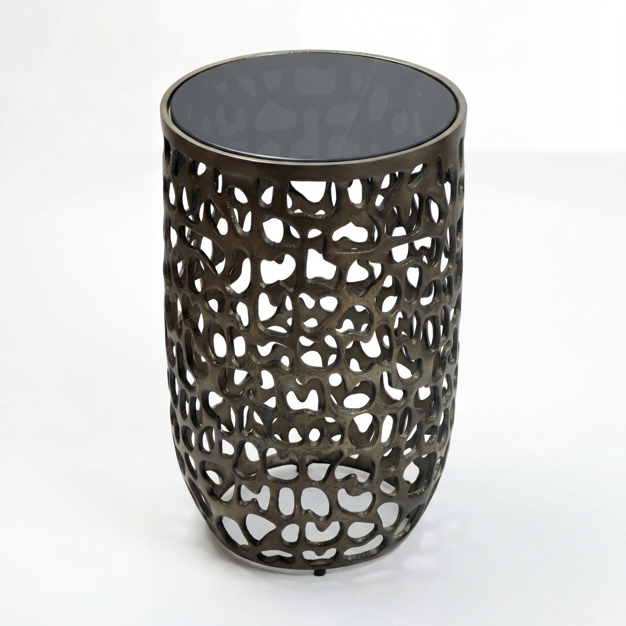 Bijzettafel glas aluminium zwart 30 cm