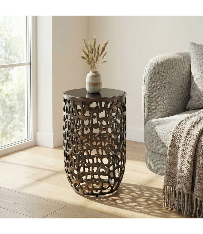 Wohnling Bijzettafel Glas Aluminium 30cm Zwart Rond - Moderne Aanrechttafel Metaal - Design Salontafel Aluminium - Loungtafel Koffietafel Alu - Kleine Woonkamertafel Handgemaakt