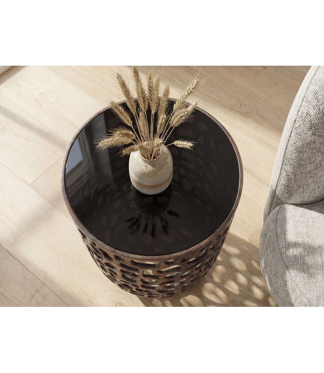 Wohnling Bijzettafel Glas Aluminium 30cm Zwart Rond - Moderne Aanrechttafel Metaal - Design Salontafel Aluminium - Loungtafel Koffietafel Alu - Kleine Woonkamertafel Handgemaakt