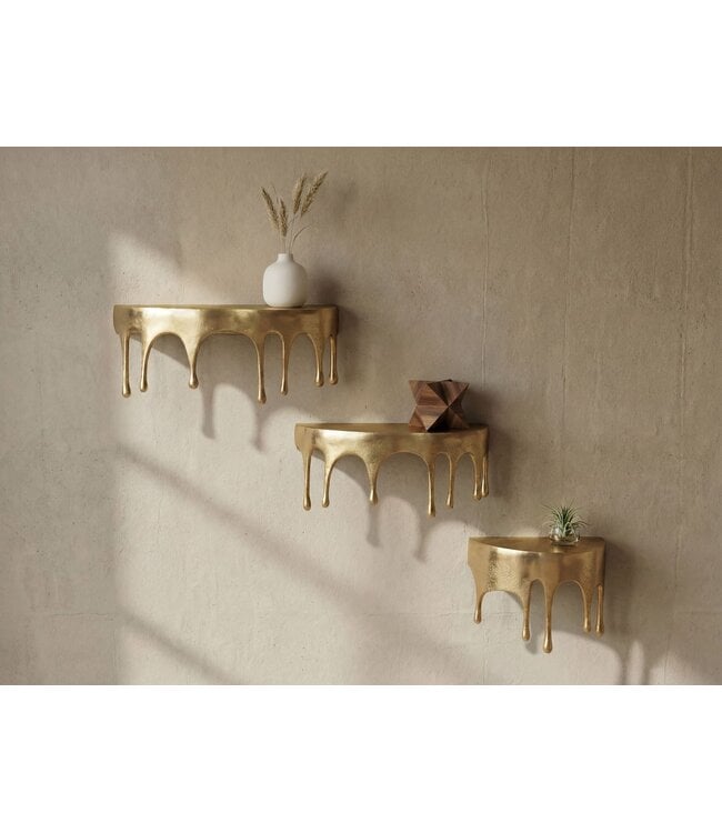 Wohnling Wandplank 3-delige Set Aluminium Goud Druppel Optiek - Bijzondere Hangplank Metaal - Design Drops Zwevende Plank Alu - Modern Wandrek Decoratieplank Handgemaakt