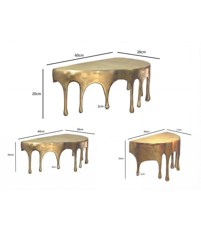Wohnling Wandplank 3-delige Set Aluminium Goud Druppel Optiek - Bijzondere Hangplank Metaal - Design Drops Zwevende Plank Alu - Modern Wandrek Decoratieplank Handgemaakt
