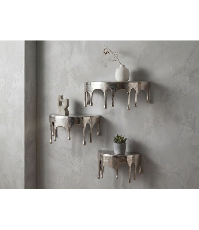 Wohnling Wandplank 3-delige set Aluminium Zilver Druppel Optiek - Bijzondere Hangplank Metaal - Design Drops Zwevende Plank Alu - Modern Wandrek Decoratief Handgemaakt