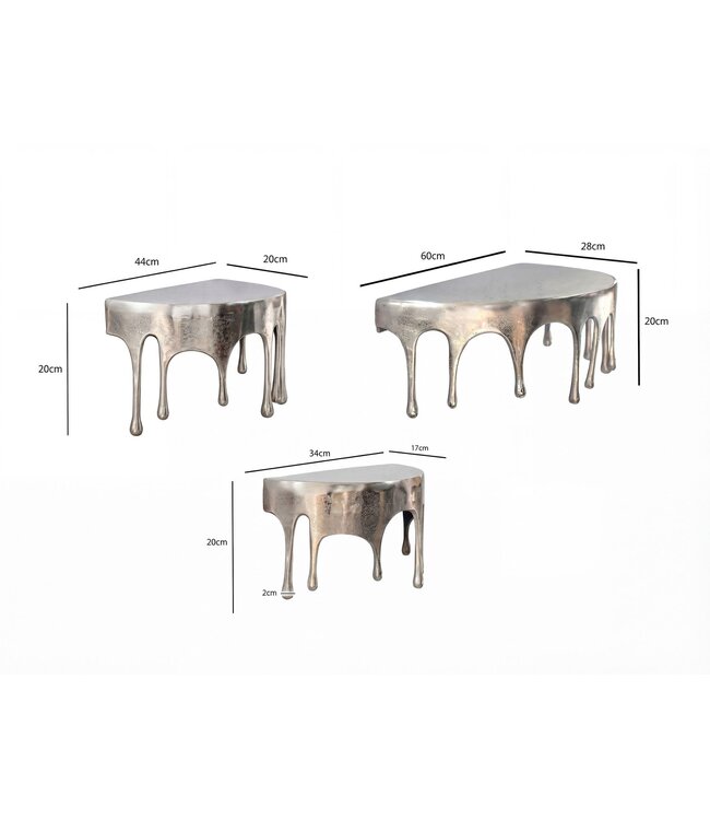 Wohnling Wandplank 3-delige set Aluminium Zilver Druppel Optiek - Bijzondere Hangplank Metaal - Design Drops Zwevende Plank Alu - Modern Wandrek Decoratief Handgemaakt