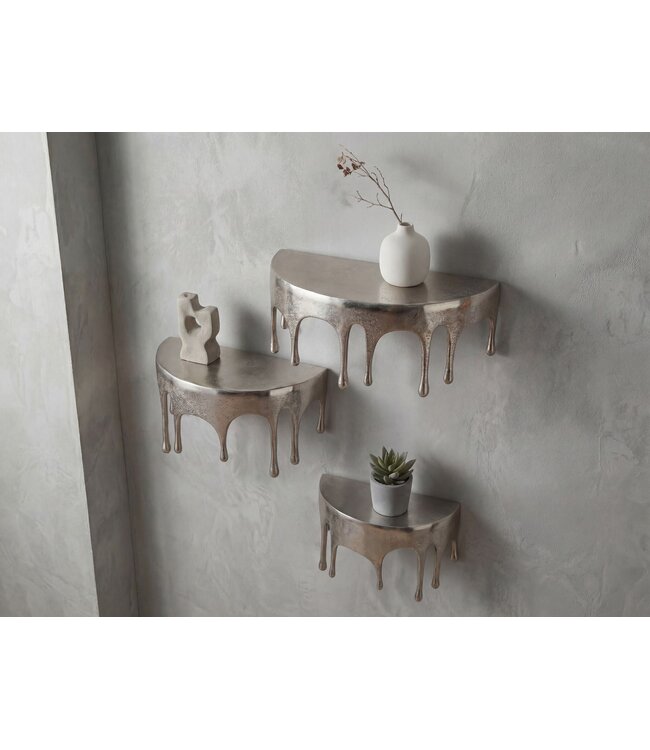 Wohnling Wandplank 3-delige set Aluminium Zilver Druppel Optiek - Bijzondere Hangplank Metaal - Design Drops Zwevende Plank Alu - Modern Wandrek Decoratief Handgemaakt