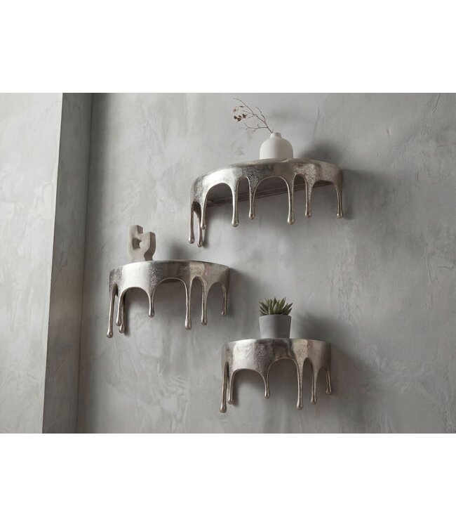 Wohnling Wandplank 3-delige set Aluminium Zilver Druppel Optiek - Bijzondere Hangplank Metaal - Design Drops Zwevende Plank Alu - Modern Wandrek Decoratief Handgemaakt