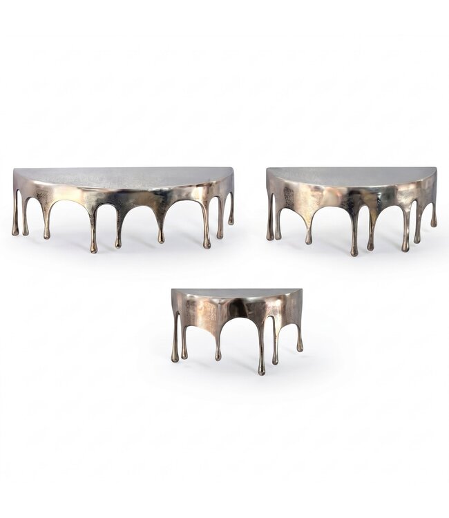Wohnling Wandplank 3-delige set Aluminium Zilver Druppel Optiek - Bijzondere Hangplank Metaal - Design Drops Zwevende Plank Alu - Modern Wandrek Decoratief Handgemaakt