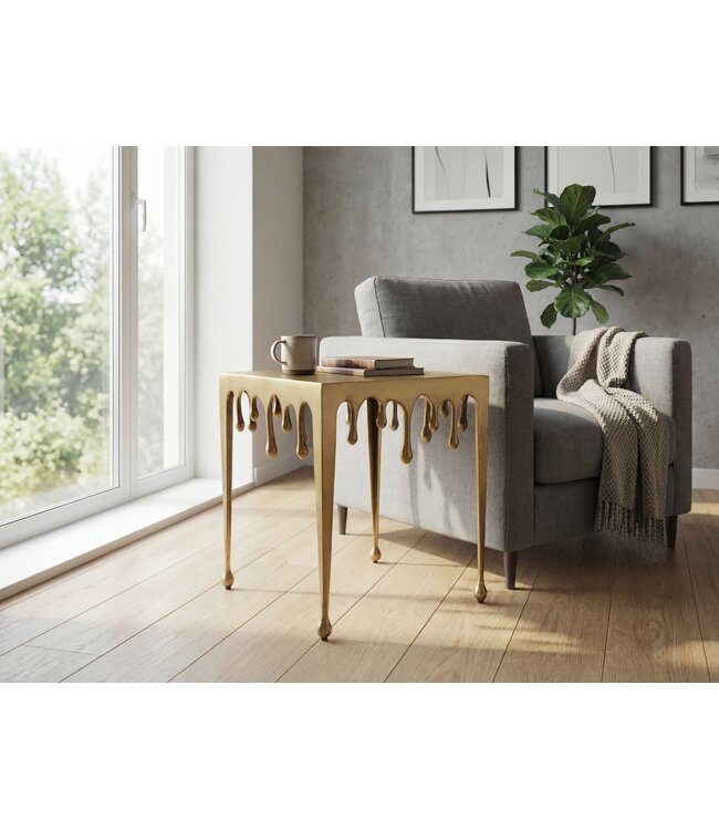 Wohnling Bijzettafel Goud 45,5cm Aluminium Tafel Vierkant - Design Aanrechttafel Alu Modern Drops - Woonkamertafel Metaal Druppels - Metalen Decoratietafel Salontafel Handgemaakt