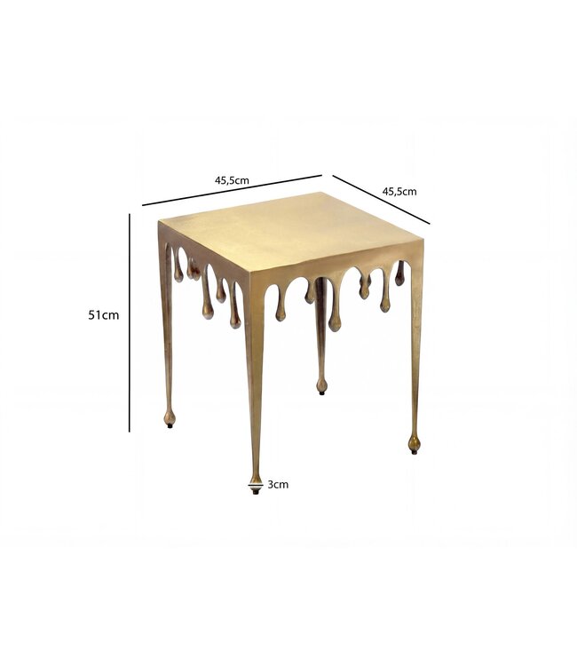 Wohnling Bijzettafel Goud 45,5cm Aluminium Tafel Vierkant - Design Aanrechttafel Alu Modern Drops - Woonkamertafel Metaal Druppels - Metalen Decoratietafel Salontafel Handgemaakt