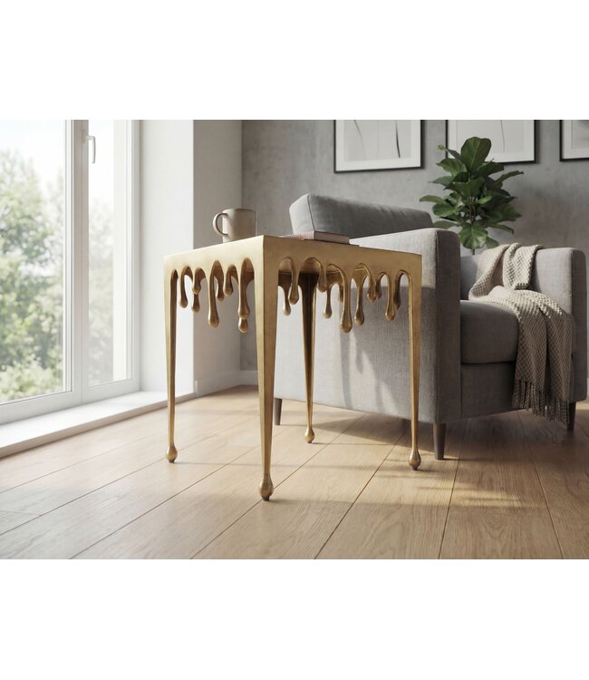 Wohnling Bijzettafel Goud 45,5cm Aluminium Tafel Vierkant - Design Aanrechttafel Alu Modern Drops - Woonkamertafel Metaal Druppels - Metalen Decoratietafel Salontafel Handgemaakt