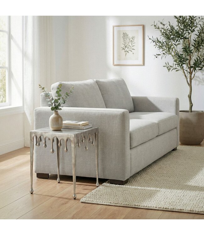 Wohnling Bijzettafel Zilver 45,5cm Aluminium Tafel Vierkant - Design Aanbouwtafel Alu Modern Drops - Salontafel Metaal Druppels - Metalen Decoratietafel Couchtafel Handgemaakt