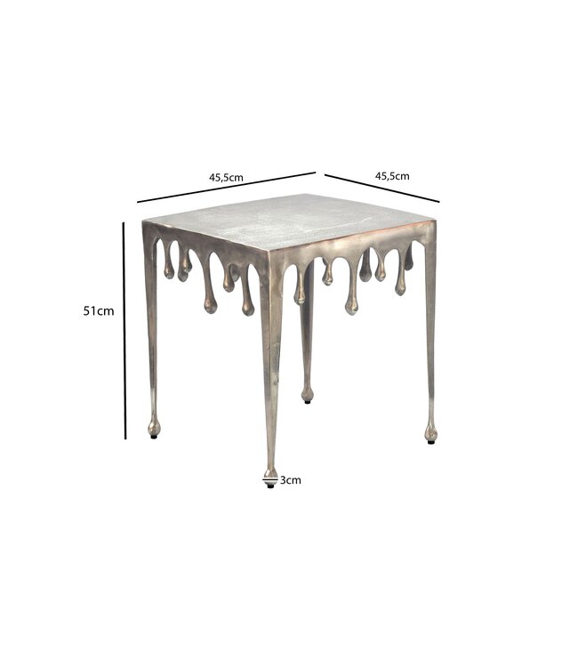 Wohnling Bijzettafel Zilver 45,5cm Aluminium Tafel Vierkant - Design Aanbouwtafel Alu Modern Drops - Salontafel Metaal Druppels - Metalen Decoratietafel Couchtafel Handgemaakt