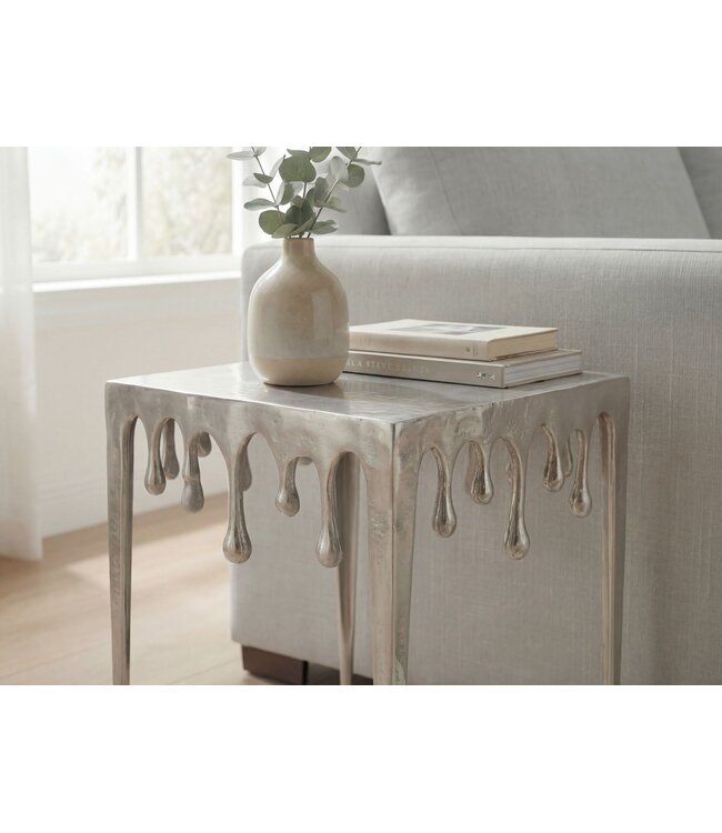 Wohnling Bijzettafel Zilver 45,5cm Aluminium Tafel Vierkant - Design Aanbouwtafel Alu Modern Drops - Salontafel Metaal Druppels - Metalen Decoratietafel Couchtafel Handgemaakt