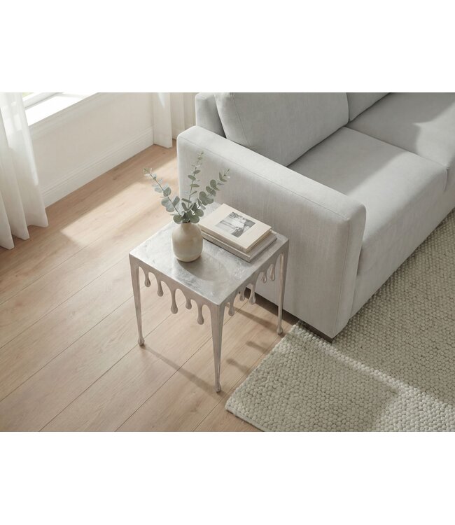 Wohnling Bijzettafel Zilver 45,5cm Aluminium Tafel Vierkant - Design Aanbouwtafel Alu Modern Drops - Salontafel Metaal Druppels - Metalen Decoratietafel Couchtafel Handgemaakt