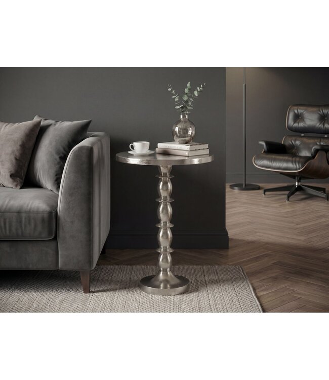 Wohnling Bijzettafel Zilver 40cm Aluminium Ronde Tafel - Aanbouwtafel Raw Finish - Design Salontafel Decoratietafel - Metalen Tafel Oriëntaals Modern - Sofatafel Couchtafel Handgemaakt