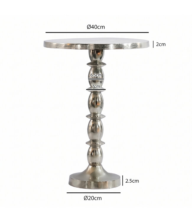 Wohnling Bijzettafel Zilver 40cm Aluminium Ronde Tafel - Aanbouwtafel Raw Finish - Design Salontafel Decoratietafel - Metalen Tafel Oriëntaals Modern - Sofatafel Couchtafel Handgemaakt
