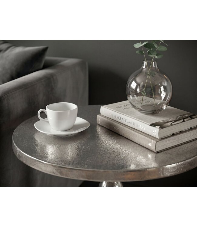 Wohnling Bijzettafel Zilver 40cm Aluminium Ronde Tafel - Aanbouwtafel Raw Finish - Design Salontafel Decoratietafel - Metalen Tafel Oriëntaals Modern - Sofatafel Couchtafel Handgemaakt