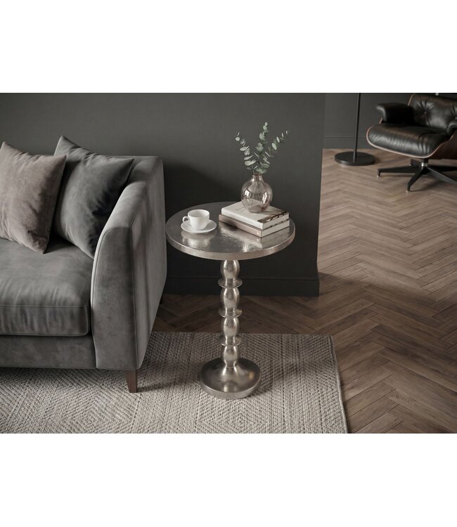 Wohnling Bijzettafel Zilver 40cm Aluminium Ronde Tafel - Aanbouwtafel Raw Finish - Design Salontafel Decoratietafel - Metalen Tafel Oriëntaals Modern - Sofatafel Couchtafel Handgemaakt