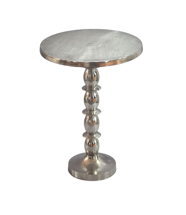 Wohnling Bijzettafel Zilver 40cm Aluminium Ronde Tafel - Aanbouwtafel Raw Finish - Design Salontafel Decoratietafel - Metalen Tafel Oriëntaals Modern - Sofatafel Couchtafel Handgemaakt