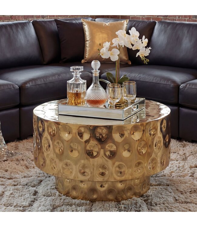 Wohnling Salontafel Aluminium Rond 60cm Goud - Design Woonkamertafel - Moderne Loungetafel - Banktafel Trommelvorm - Bijzettafel Woonkamer Handgemaakt