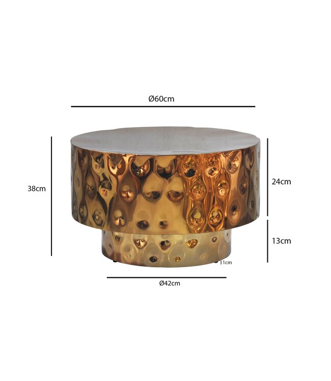 Wohnling Salontafel Aluminium Rond 60cm Goud - Design Woonkamertafel - Moderne Loungetafel - Banktafel Trommelvorm - Bijzettafel Woonkamer Handgemaakt