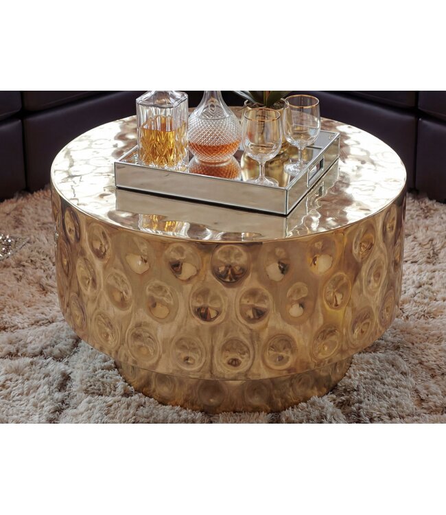 Wohnling Salontafel Aluminium Rond 60cm Goud - Design Woonkamertafel - Moderne Loungetafel - Banktafel Trommelvorm - Bijzettafel Woonkamer Handgemaakt