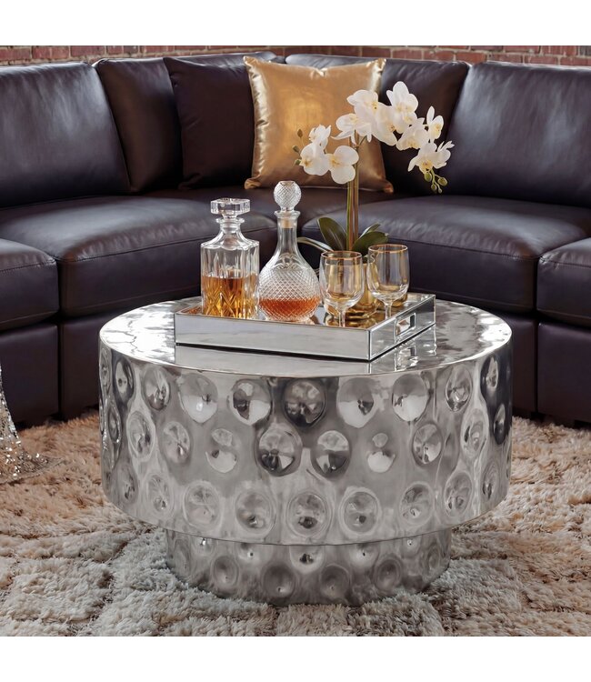 Wohnling Salontafel Aluminium Rond 60cm Zilver - Design Woonkamertafel - Moderne Loungetafel - Banktafel Trommelvorm - Bijzettafel Woonkamer Handgemaakt