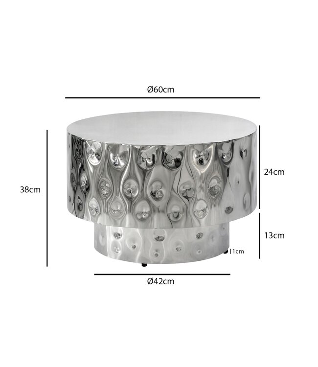 Wohnling Salontafel Aluminium Rond 60cm Zilver - Design Woonkamertafel - Moderne Loungetafel - Banktafel Trommelvorm - Bijzettafel Woonkamer Handgemaakt
