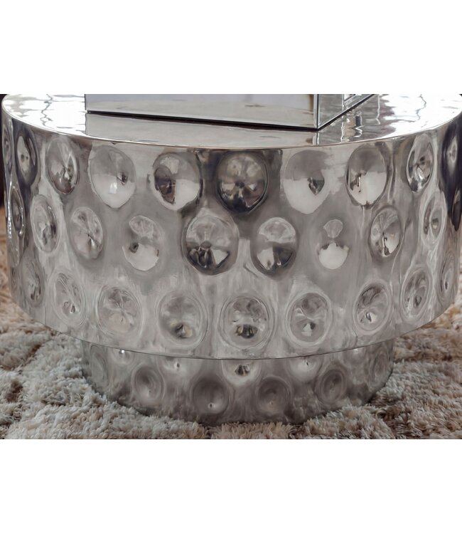 Wohnling Salontafel Aluminium Rond 60cm Zilver - Design Woonkamertafel - Moderne Loungetafel - Banktafel Trommelvorm - Bijzettafel Woonkamer Handgemaakt